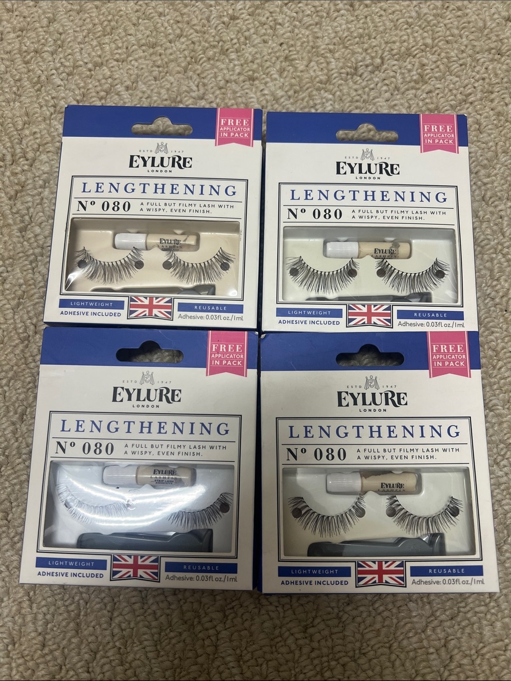 4 NIB Eylure London EyeLashes Lengthening  No. 080 Reusable includes adhesive